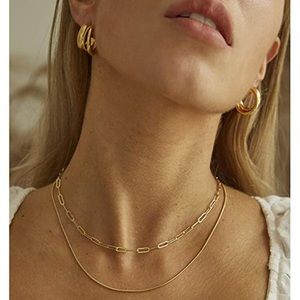 14K Gold Plated Paperclip Necklace & Bracelet SET
